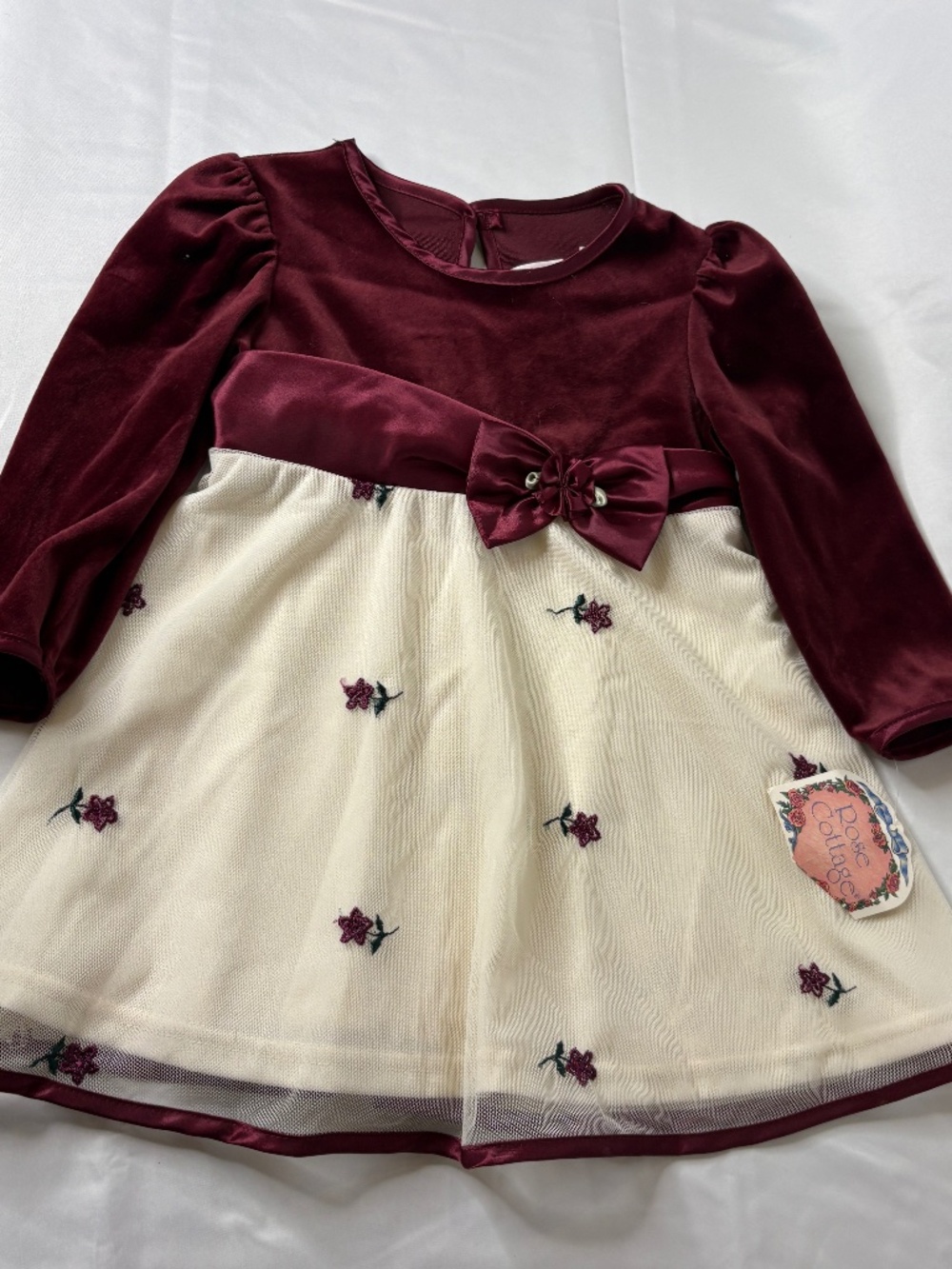 NEW Rose Cottage Dress Girls 2T Red Velvet Tulle Embroidered Christmas Party NWT